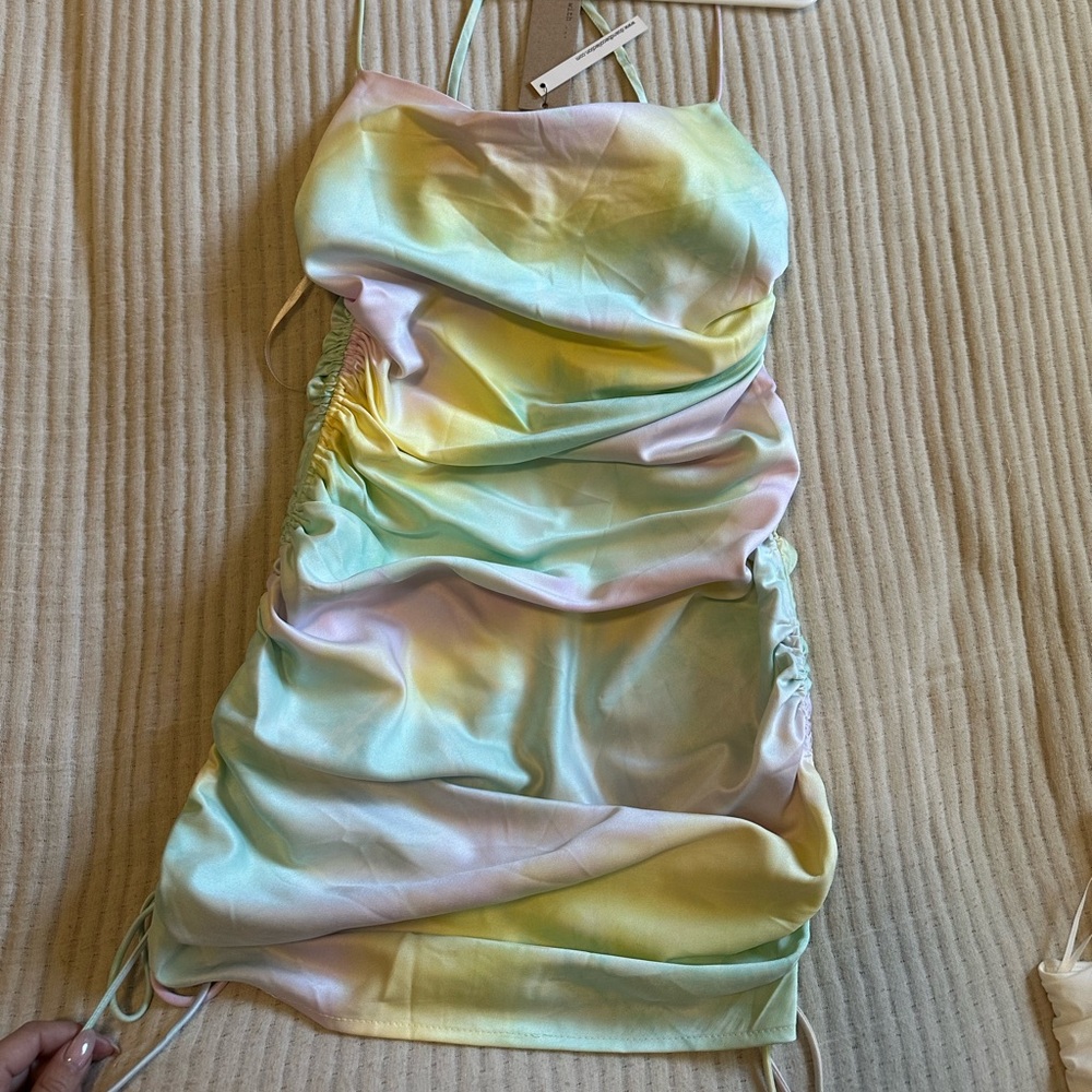 Vici pastel dress. Ties on the sides so you can adjust the shortness